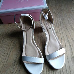 Cuzof Womens shoes, whitepump sandal size 12 white leather,  2 inch pump